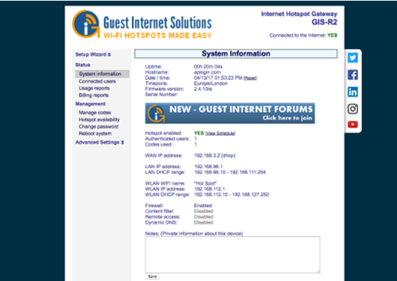WiFi Hotspot gateway